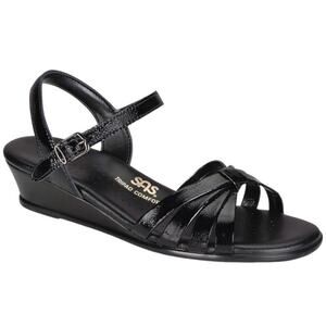 SAS Sandals 9.5 SLIM Strippy Quarter Strap Wedge Black Patent Leather 9.5 SLIM